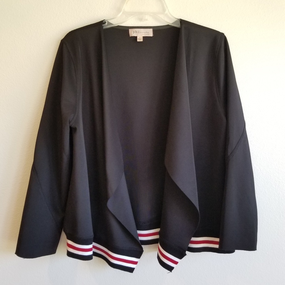 black sporty open drape front cardigan jacket
